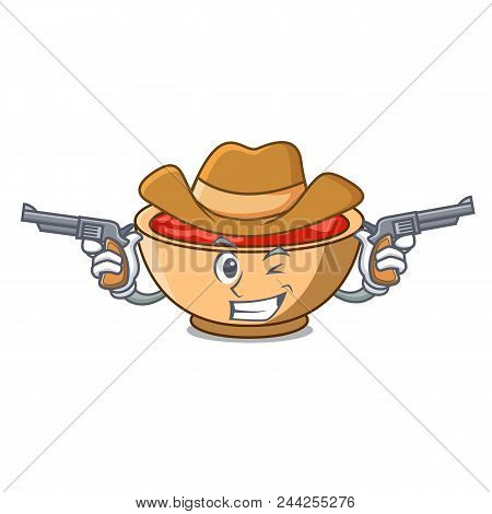 Cowboy Tomato Soup Character Cartoon Vector Illustration