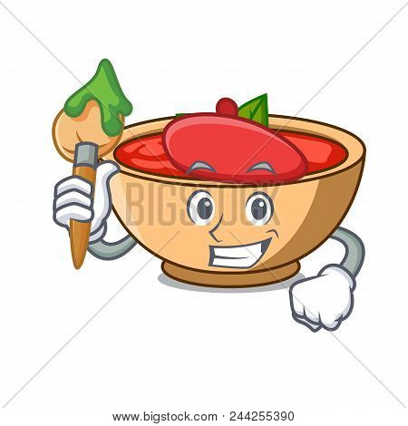 Artist Tomato Soup Character Cartoon Vector Illustration