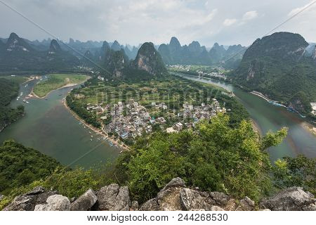 Landscape Of Guilin, Li River And Karst Mountains. Located Near The Ancient Town Of Xingping, Yangsh