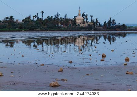 Hala Sultan Tekke And Reflection On Larnaca Salt Lake, Cyprus