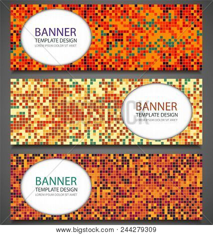 Abstract Banners Set With Colorful Pixel Background. Party Invetation Design Template. Vector Illust