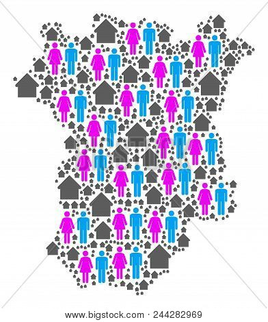 Population Chechnya Map. Household Vector Concept Of Chechnya Map Formed Of Randomized People And Ho