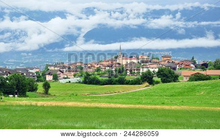 Panorama Of Small Italian Apline Village