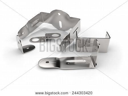 Metal Brackets Isolated On White. 3d Rendering