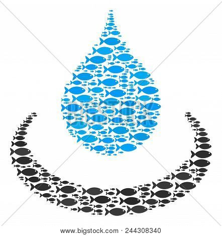 Drop Ripple Vector Mosaic Composed From Randomized Fish Objects In Different Sizes. Fish Icons Are G