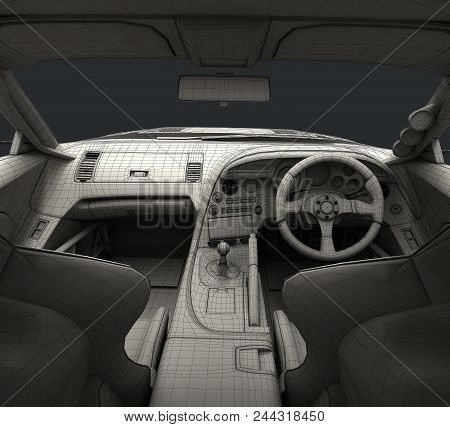 The Interior Of The Car For Racing. Executed Elements And Safety Nodes Of The Pilot Of A Speedy Bali