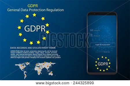 Padlock And Eu Flag Inside Smartphone And Eu Map, Symbolizing The Eu General Data Protection Regulat