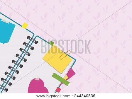 Open Notepad On A Spiral With Bookmarks And Blank Pages. A Simple Flat Vector Illustration Isolated 