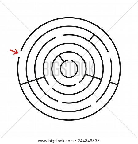 Round Labyrinth. With The Entrance And Exit. An Interesting Game For Children And Adults. Simple Fla