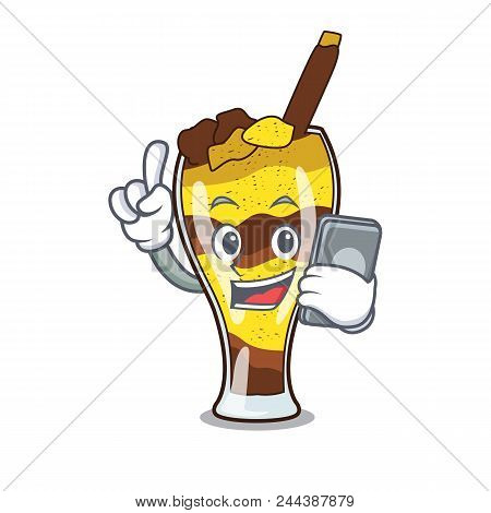 With Phone Mangonada Fruit Character Cartoon Vector Illustration