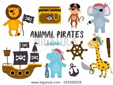 Set Of Isolated Animals Pirates And Other Elements Part 2 - Vector Illustration, Eps