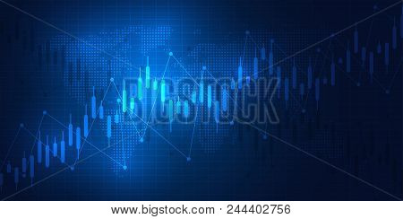 Business Candle Stick Graph Chart Of Stock Market Investment Trading On Blue Background Design. Tren