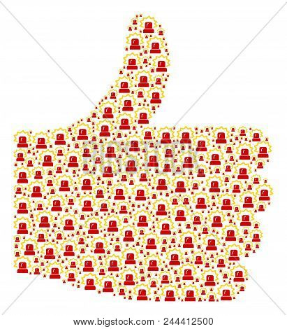 Accept Figure Built With Alarm Icons In Different Sizes. Abstract Vector Thumb Up Concept. Alarm Ico