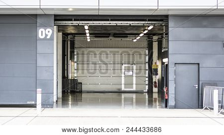 Sliverstone Uk - June 8, 2018: Empty Pit Garage At The Silverstone Grand Prix Circuit