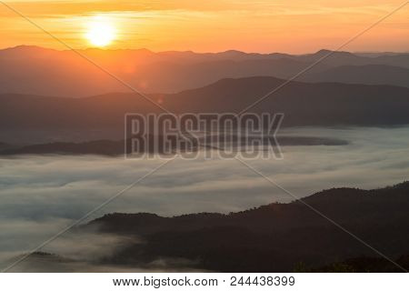 The Beautiful Landscape Of The Sea Mist Cover The Highland Mountains Named Doi Samer Dao In Nan Prov