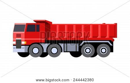 Minimalistic Icon Dump Truck Front Side View. Dumper Vehicle. Coe - Cab Over Engine Truck. Vector Is