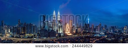 Kuala Lumpur Skyline At Night, Malaysia, Kuala Lumpur Is Capital City Of Malaysia.