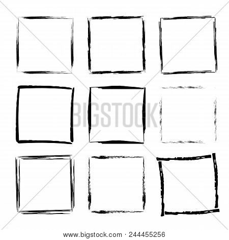 Set Of Grunge Square Frames. Collection Of Empy Borders. Vector Illustration.