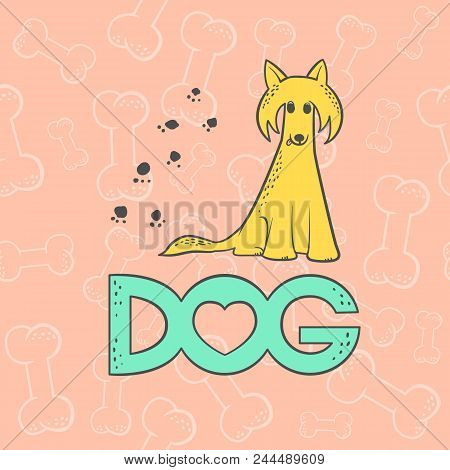 Vector Chinese Crested Dog Funny Caricature Animal Cartoon Character. Contour Flat Bright Pet Isolat