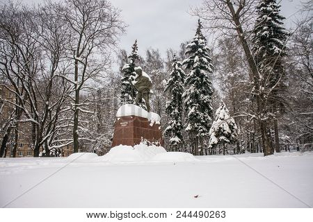Russia, Moscow, February, 08.2018: The Monument Of The Famous Indian Political And Spiritual Leader 