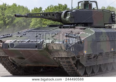 German Infantry Fighting Vehicle Drives On A Street