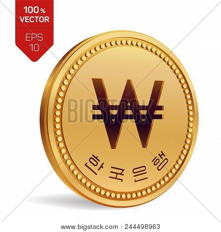 Won. South Korean Won Coin. Realistic 3d Isometric Physical Coin With Won Symbol Isolated On White B