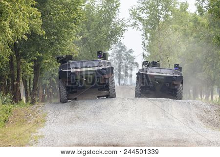 German Light Armoured  Reconnaissance Vehicle Drives On A Road
