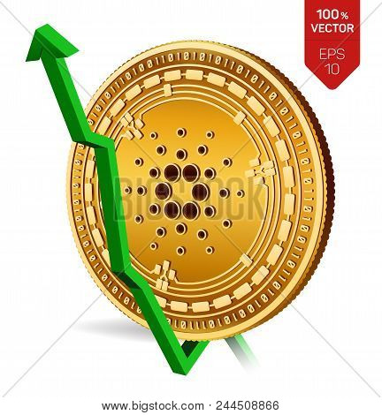 Cardano. Growth. Green Arrow Up. Cardano Index Rating Go Up On Exchange Market. Crypto Currency. 3d 