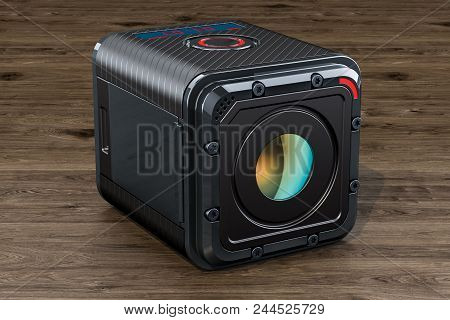 Modern Dashcam Dvr On The Wooden Table, 3d Rendering