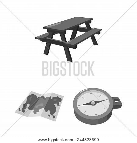 Rest In The Camping Monochrome Icons In Set Collection For Design. Camping And Equipment Vector Symb