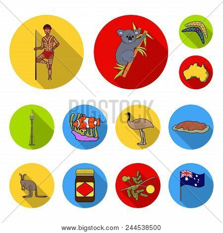 Country Australia Flat Icons In Set Collection For Design.travel And Attractions Vector Symbol Stock