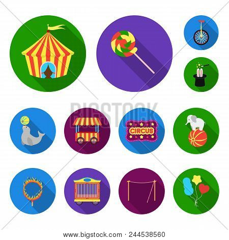 Circus And Attributes Flat Icons In Set Collection For Design. Circus Art Vector Symbol Stock  Illus