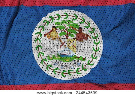 Belize Flag Printed On A Polyester Nylon Sportswear Mesh Fabric With Some Folds
