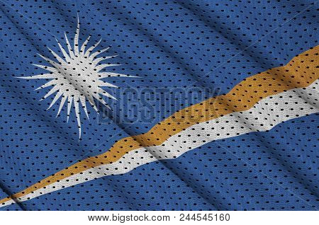 Marshall Islands Flag Printed On A Polyester Nylon Sportswear Mesh Fabric With Some Folds