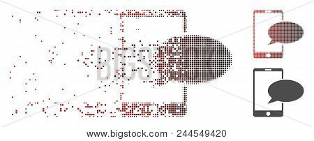 Vector Phone Message Icon In Dispersed, Dotted Halftone With Red To Black Horizontal Gradient And Un