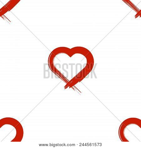 Image Of The Heart Inflicted With A Brush. Seamless Pattern. Vector On White Background.