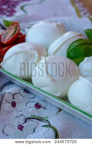 Fresh Soft Italian White Cheese Mozzarella Buffalo, Original From Campania, Paestrum And Foggia Regi