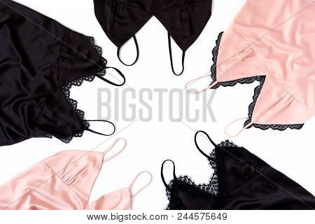Set Of Silk Tops On A White Isolated Background. Beautiful Silk Clothes