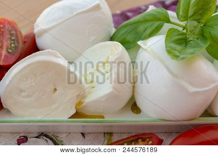 Fresh Soft Italian White Cheese Mozzarella Buffalo, Original From Campania, Paestrum And Foggia Regi