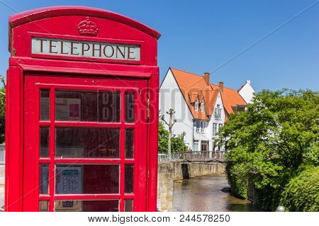 Bad Salzuflen, Germany - May 07, 2018: Classic Phone Booth In The Center Of Bad Salzuflen, Germany