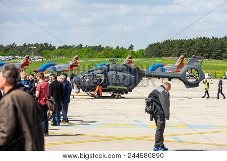 Berlin, Germany - April 27, 2018: Utility Helicopter Airbus Helicopters H145m. German Army. Exhibiti
