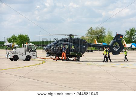Berlin, Germany - April 27, 2018: Utility Helicopter Airbus Helicopters H145m. German Army. Exhibiti
