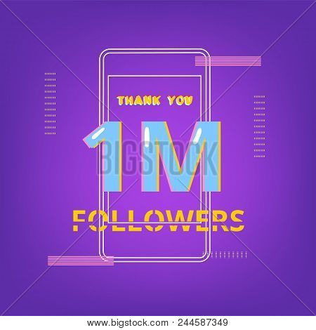 1m Followers Thank You Phrase With Random Items. Template For Social Media Post. Glitch Chromatic Ab