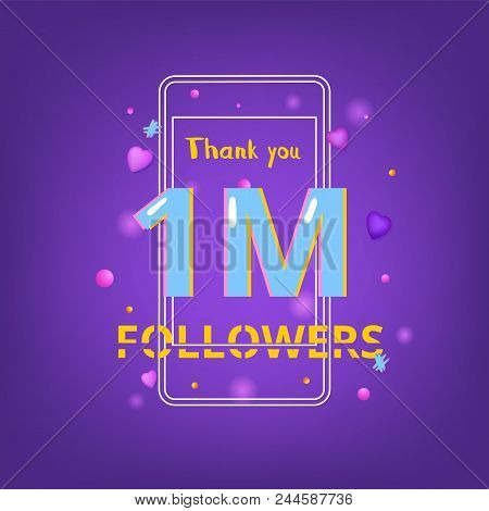 1m Followers Thank You Phrase With Random Items. Template For Social Media Post. Glitch Chromatic Ab
