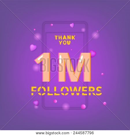 1m Followers Thank You Phrase With Random Items. Template For Social Media Post. Glitch Chromatic Ab