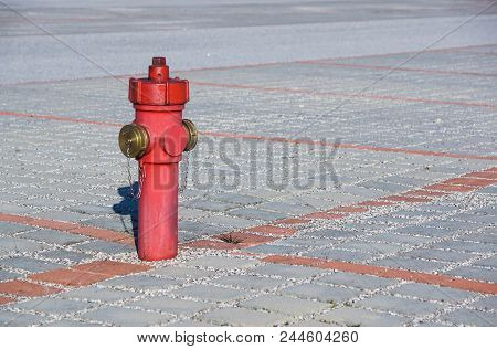 Old Red Fire Hydrant In The Street. Fire Hidrant For Emergency Fire Access .