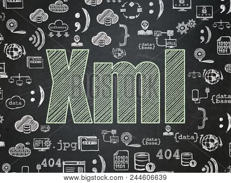 Database Concept: Chalk Green Text Xml On School Board Background With  Hand Drawn Programming Icons