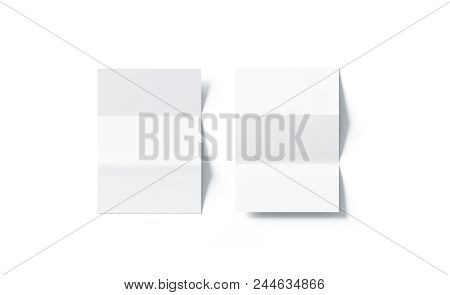 Blank White Z-folded Horizontal Booklet Mock Up, Top View, 3d Rendering. Plain Trifold Brochures Moc