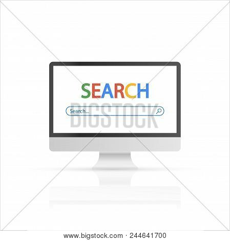 Computer With Browser And Search Bar. Search On The Internet. Vector Stock Illustration
