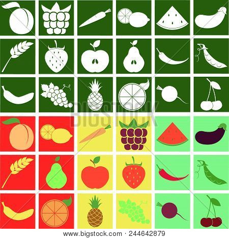 Fruit And Vegetables Stylized Flat Icon Set